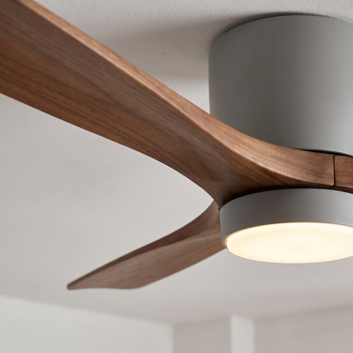 Close detail of the wood grain on a Sylva fan blade